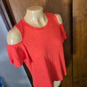 Rebecca Taylor Womens Top Coral Orange Size Medium Linen Cold Shoulder Flutter